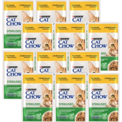 CAT CHOW Sterilizované krmivo s kuřecím masem a lilkem s omáčkou 12 x 85 g