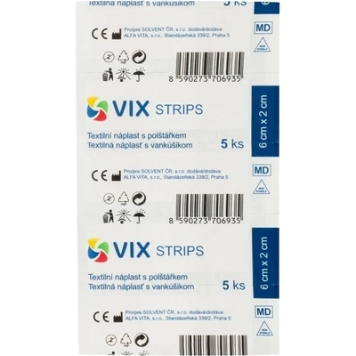 VIX Strips textilní náplast s polštářkem 6 x 2 cm, 5 ks