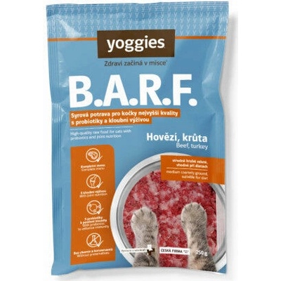 Yoggies B.A.R.F. Hovězí a krůtí komplet s brusinkami a konopným olejem s probiotiky 6 x 250 g