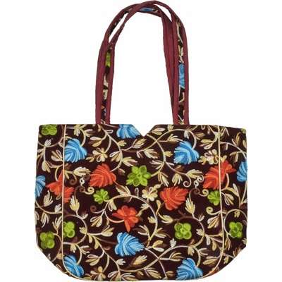 Sanu Babu Velká taška na zip s kašmírskou výšivkou hnědá 34x34x15cm + 30cm ucha