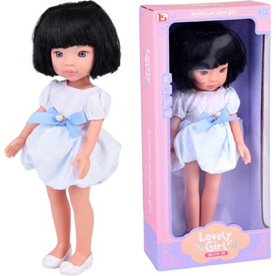 mamido Lovely Girl Roztomilá s růžovými vlasy v bílých šatech s modrou mašlí 33 cm