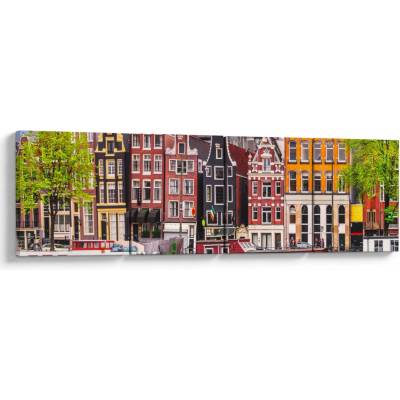 Obraz - Amsterdam, tanečné domy, štvordielne 160x40 cm