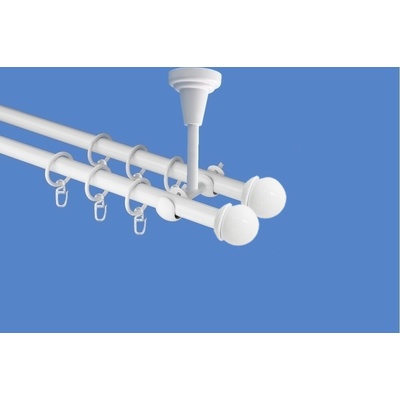 OK-GarnýžeCZ Garnýž kovová dvouřadá 19mm Todi double bílá 410 cm do stropu / kroužky s háčkem