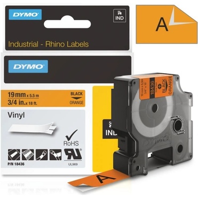 Páska Dymo Rhino vinyl, 19mm (18436) oranž, černý tisk, 5,5m
