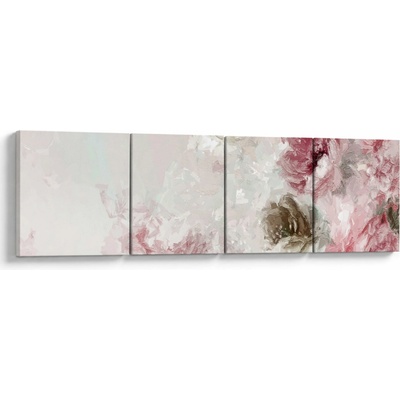 Obraz - Malba růžových květů, Čtyřdílný 160x40 cm