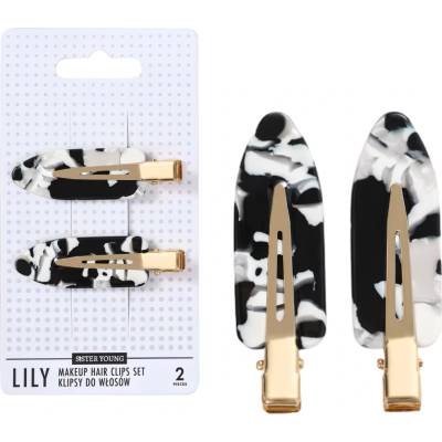 Spony do vlasov s podložkami Sister Young Lily Makeup Hair Clips Set - 6 cm, 2 ks - čiernobiele