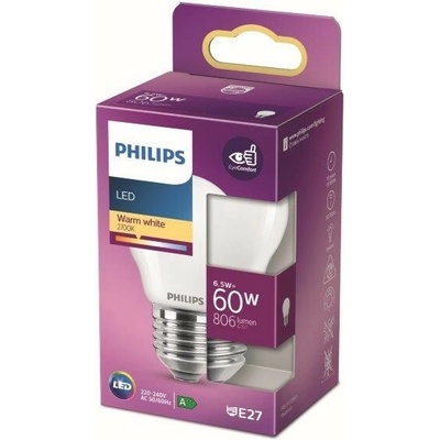 Philips LED žiarovka 1x6,5W E27 806lm 2700K teplá biela, matná biela, EyeComfort