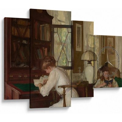 Obraz - Edmund Tarbell, Josephine and Mercie, reprodukcia (s hodinami), štvordielne 110x75 cm s hodinami