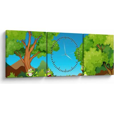 Obraz - Veselí žabáci (s hodinami), třídílný 90x30 cm s hodinami – Hledejceny.cz
