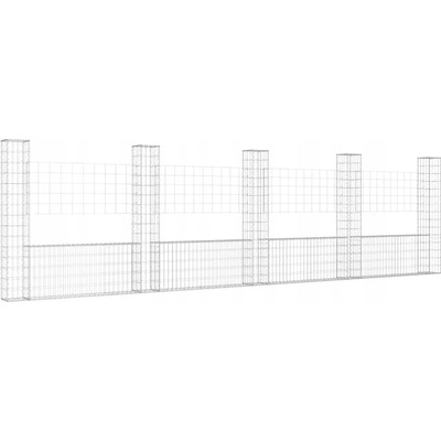 Nabytek XL Gabionový koš ve tvaru U s 5 sloupky železo 500 x 20 x 150 cm