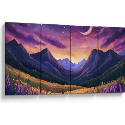 Obraz - Fialová krajina, Čtyřdílný 160x80 cm
