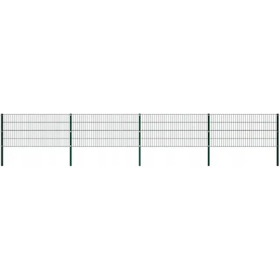 Železný plotový panel se sloupky, 6,8 x 0,8 m, zelený