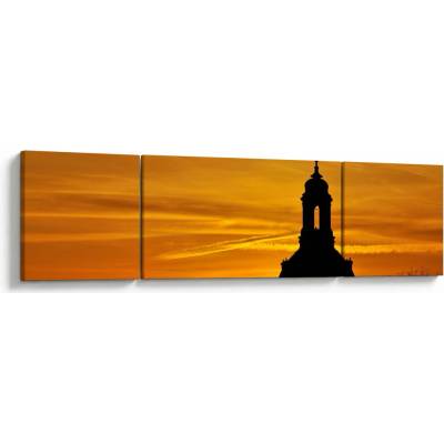 Obraz kostelu v západu slunce, třídílný 170x50 cm