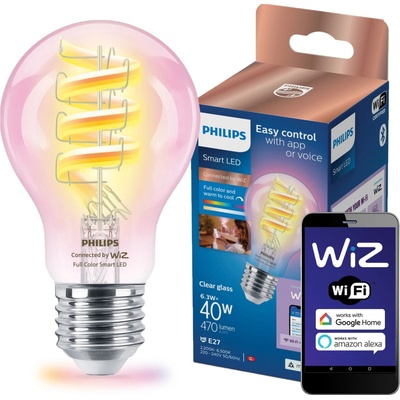 Philips Smart WiFi vlákno Clear RGB E27 6,3 W Plná barva