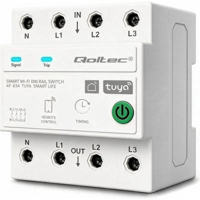 Qoltec Třífázové relé 63A na DIN lištu | 3P+N | Časovač | Wi-Fi