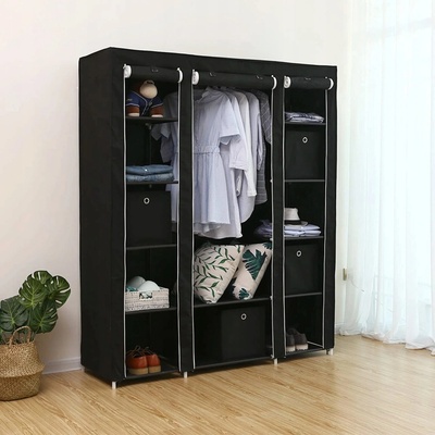 tectake 402534 látková skriňa s 3 priehradkami vr. 3 boxov - černá