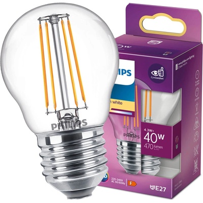 Philips LED žiarovka 1x4,3W E27 470lm 2700K teplá biela, číra, EyeComfort