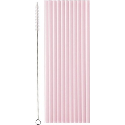 PartyDeco Plastová brčka růžová 23 cm 12 ks
