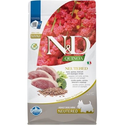 N&D Dog GF Quinoa Adult Mini Neutered kačka, brokolica & špargľa 2,5 kg