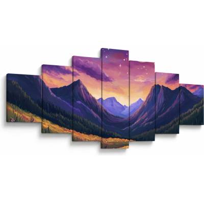 Obraz - Fialová krajina, sedmidílný 210x100 cm