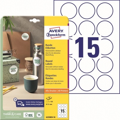 Avery Zweckform 6225REV-10 Kulaté etikety 51mm 150 ks bílá