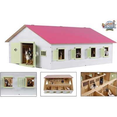 Kids Globe Stajňa pre kone so 7 boxmi a ružovou strechou 1:24