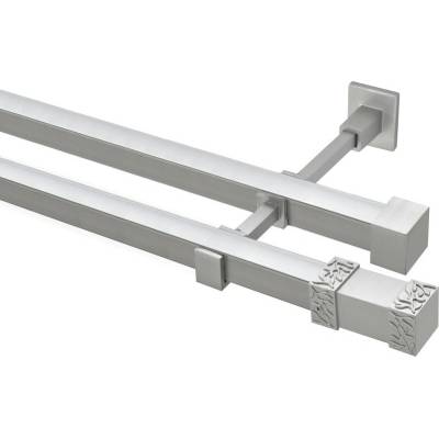OK-GarnýžeCZ Garnýž kovová hranatá dvouřadá 20x20mm Roma satina 170 cm do stěny / na tunýlek - bez kroužků