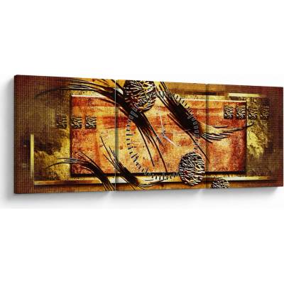 Obraz abstrakcie (s hodinami), trojdielne 90x30 cm s hodinami