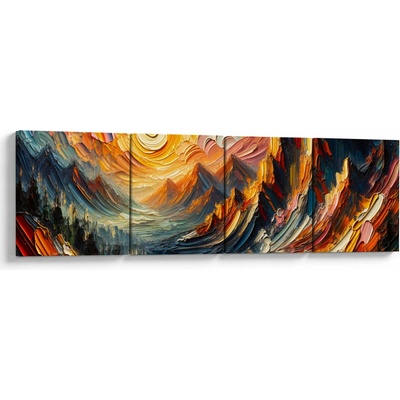 Obraz - Hory zalité slnkom, štvordielne 160x40 cm