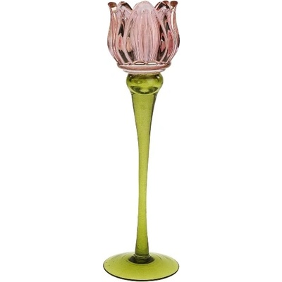 Werner Voss Sklenený svietnik Tulipán 26 cm ružová