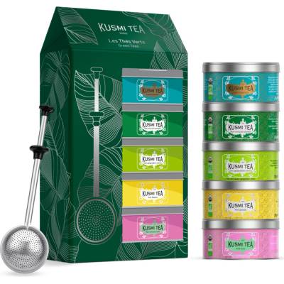 Kusmi Tea Dárková sada Green teas se sítkem 5 miniatur se sypaným zeleným čajem 5 x 20 g