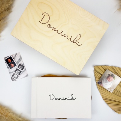 Lovelu Dárkový set pro miminko a dítě – fotoalbum Elegantní a dřevěný box na vzpomínky
