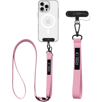 Šňůrka na krk Tech-Protect C6S Crossbody popruh na mobil 2v1 růžový