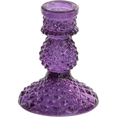 Fialový skleněný svícen na nožce na úzkou svíčku Kurena - Ø 8*10 cm - Light & Living