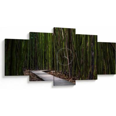 Obraz - Medzi bambusy (s hodinami), päťdielne 150x80 cm s hodinami