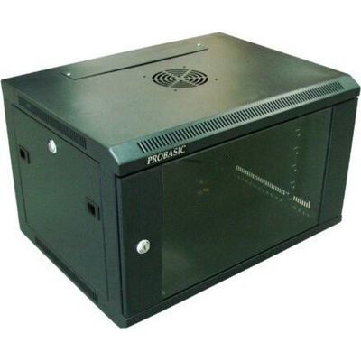 RACK 19" nástěnný ZETA 6U 600x450 RAL9004, dveře sklo, černá