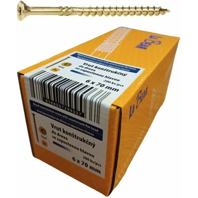 Konštrukčná skrutka TORX 6x70 mm – žltý zinok, 200 ks
