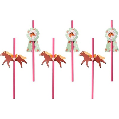 PartyDeco Brčka papírová Koník 19,5cm 6 ks