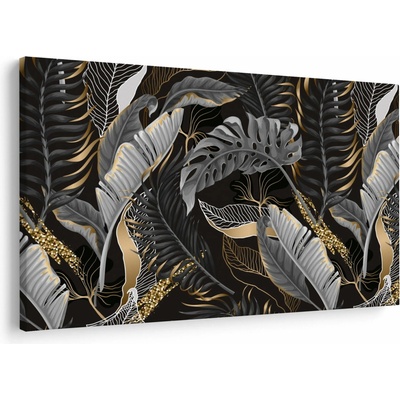 Obraz - Tropické listy v čierno-zlatej, jednodielne 120x80 cm
