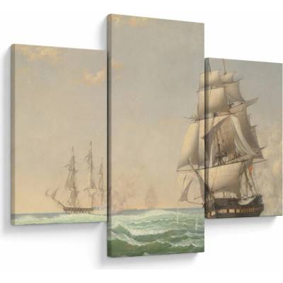 Obraz - Fitz Henry Lane, The United States Frigate President Engaging the British Squadron, reprodukcia, trojdielne 90x60 cm