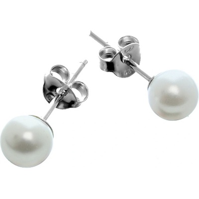 Argento Strieborné náušnice - biela syntetická perla v tvare guľôčky, priemer 6 mm 65356