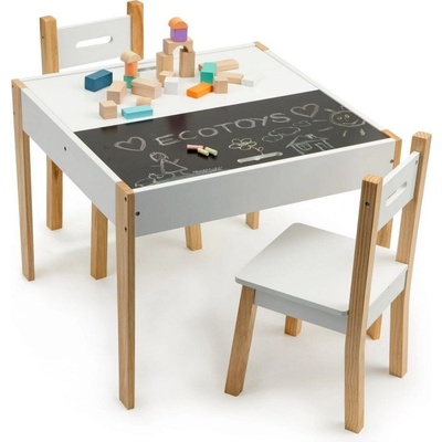 EcoToys dřevěný stůl s tabulí a dvěma židličkami – Hledejceny.cz