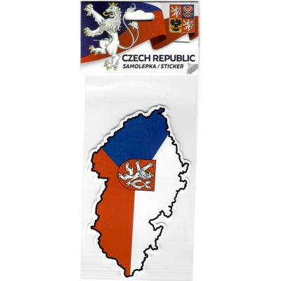 Samolepka s vlajkou v mape Českej republiky a Českým levom 10 x 6 cm - farebná