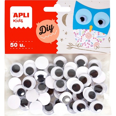 Apli Moving Eyes oči kulaté 15 mm samolepicí 50 ks černé