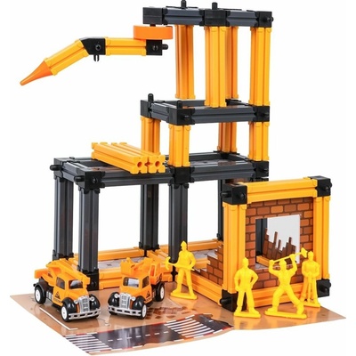 RKToys Stavební garáž s jeřábem autíčky a figurkami dělníků