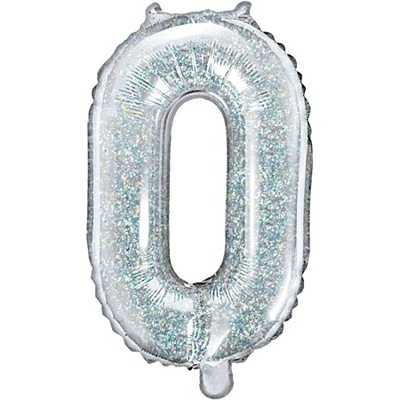 PartyDeco Fóliový balónek Mini Číslo 0 holografický 35 cm