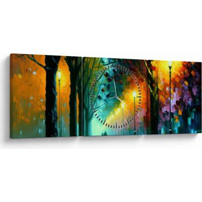 Obraz - Nočná prechádzka (s hodinami), trojdielne 90x30 cm s hodinami