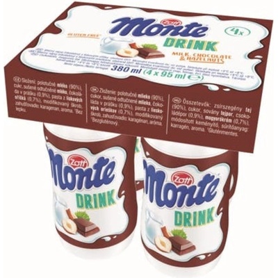 Zott Monte drink mléčný nápoj čokoládový s lískovými oříšky 4 x 95 ml – Hledejceny.cz