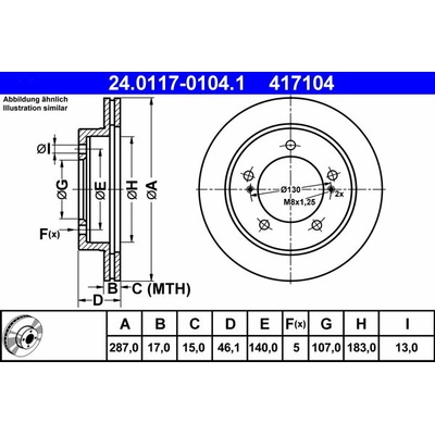 ATE 417104 brzdový kotúč 24.0117-0104.1, súprava 2 ks