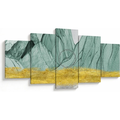 Obraz - Smaragdové hory N⁰1 (s hodinami), päťdielne 150x80 cm s hodinami